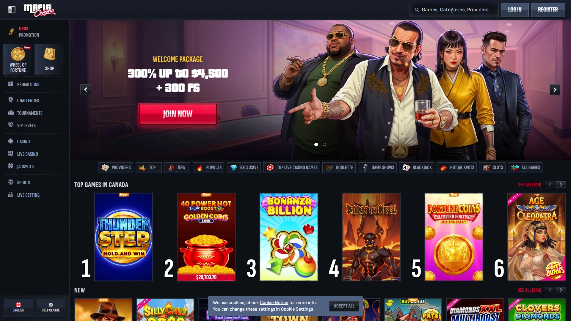 Mafia Casino homepage